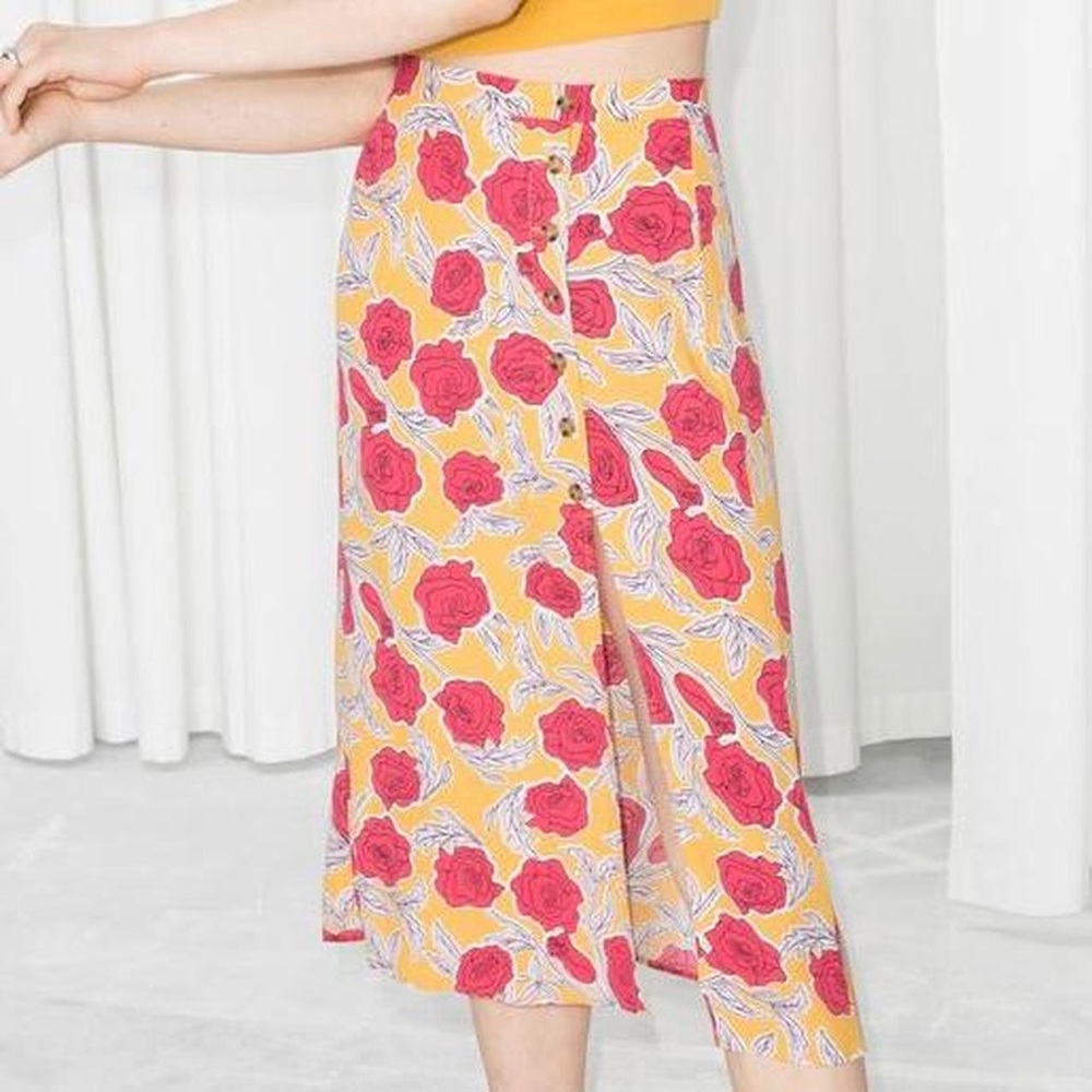 & Other Stories Asymmetrical Button Midi Skirt Size 2/34